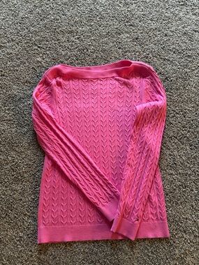 Tommy Hilfiger Bright Pink Cable Knit Off-Shoulder Sweater